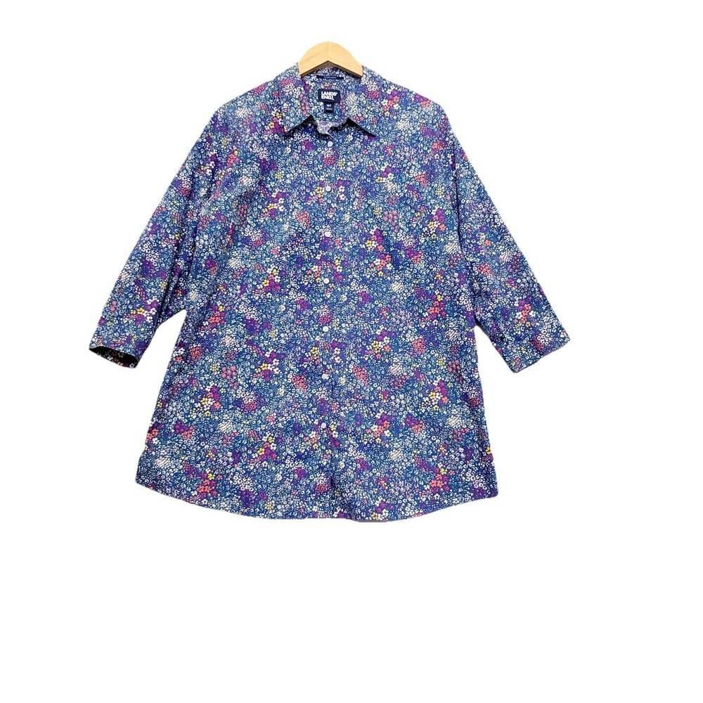 Lands End Button Shirt Womens Size 18T Floral Colorful Spring Tunic OEKO TEX 100